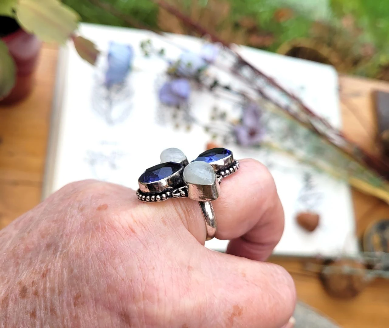 Zilveren 925 meerstenen ring, maat 59,5: 2 amethist, 2 maansteen – photo 5